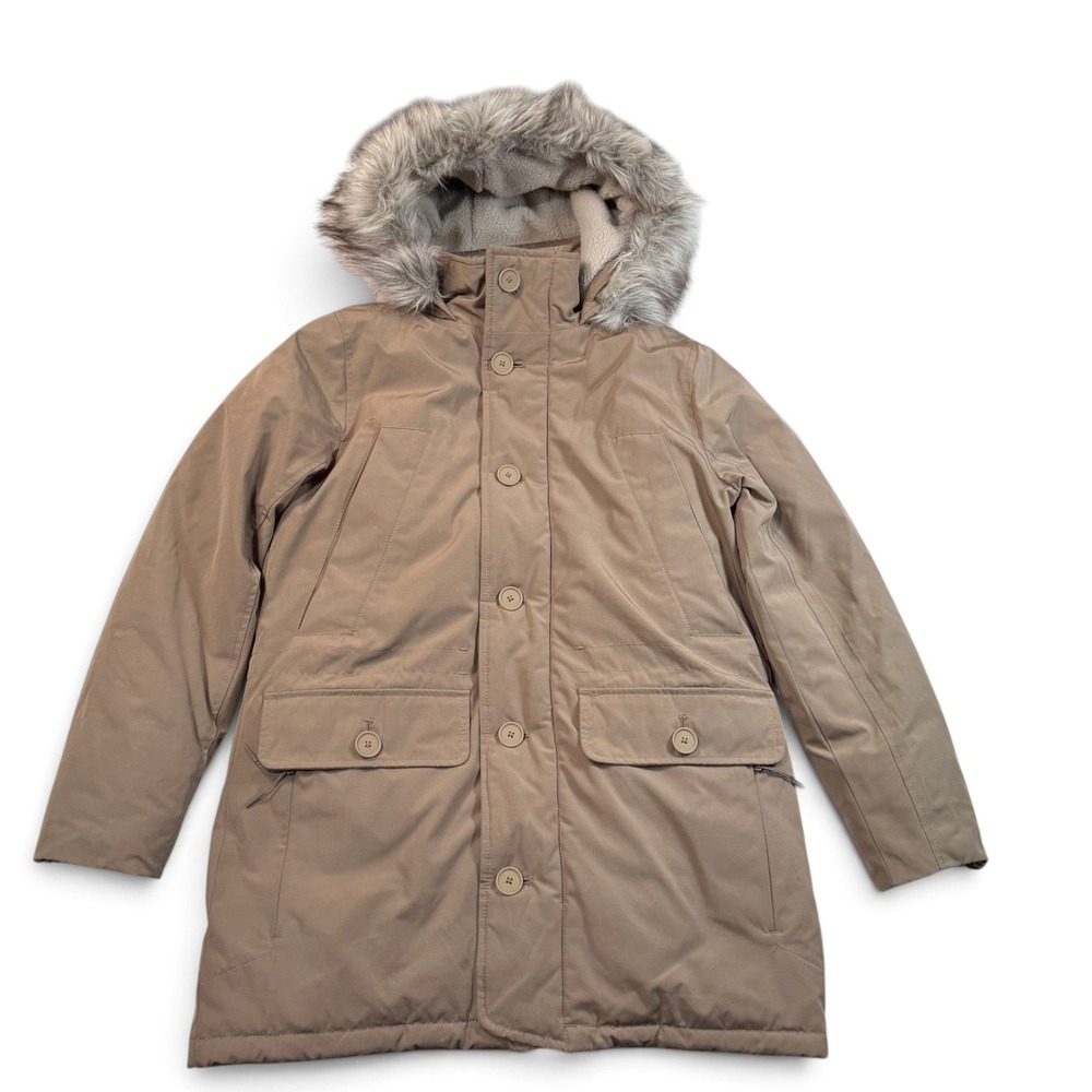 Abercrombie & Fitch Ultra Parka Mens Small Down Filled Faux Fur Hood Tan Khaki